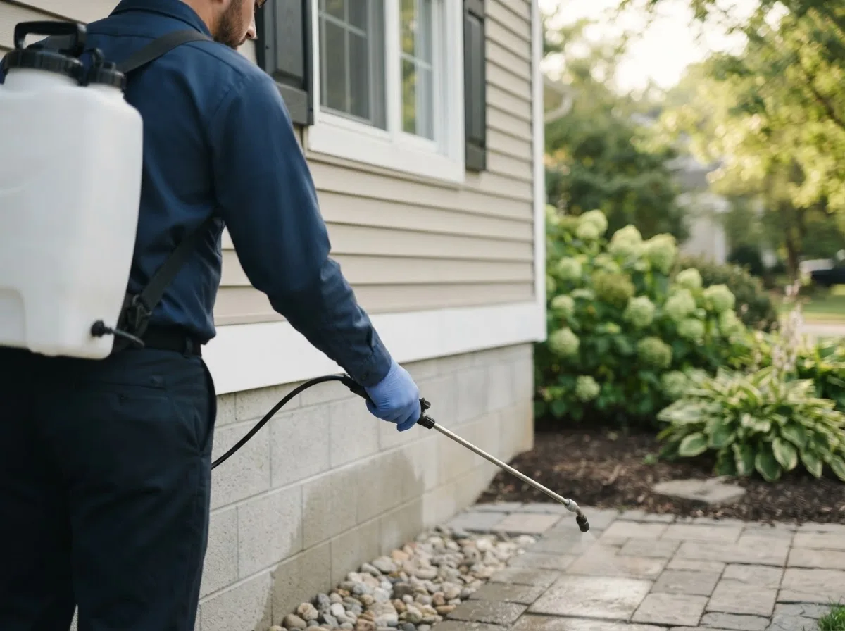 Pest control technician inspecting a home in Mershon, GA